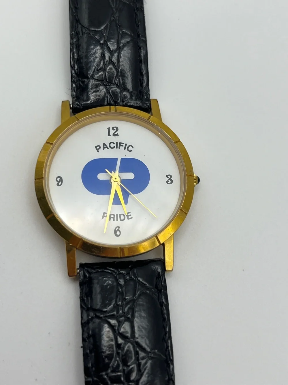 Men's Pacific Pride Gold Case Black Leather Strap Watch